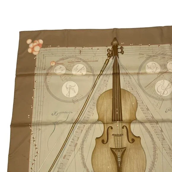 Hermes Scarf Silk Carre 90 Music Played By Spheres La Musique Des Spheres Brown